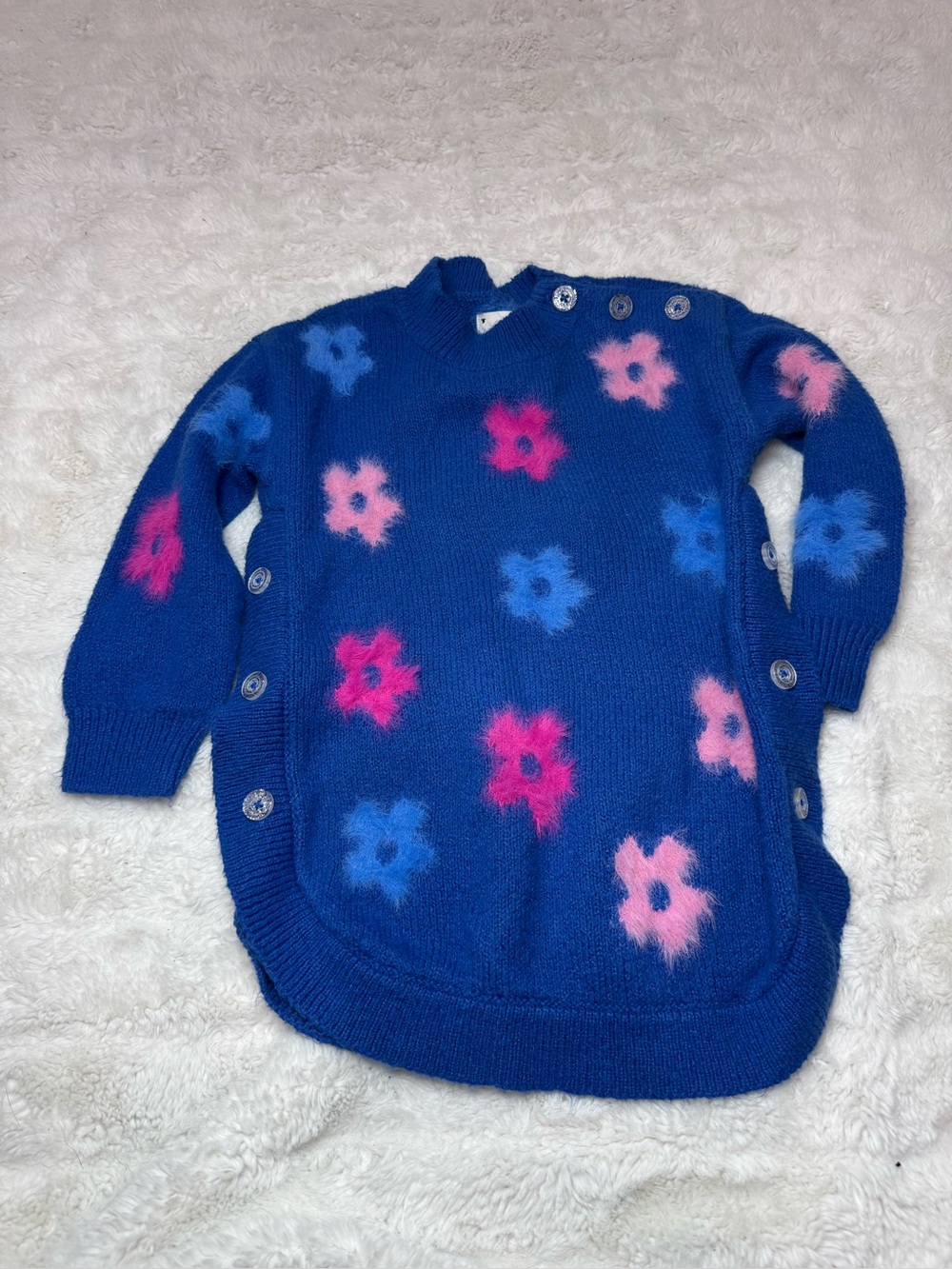 Hatley Royal Blue Floral Button-Shoulder Crew Sweater